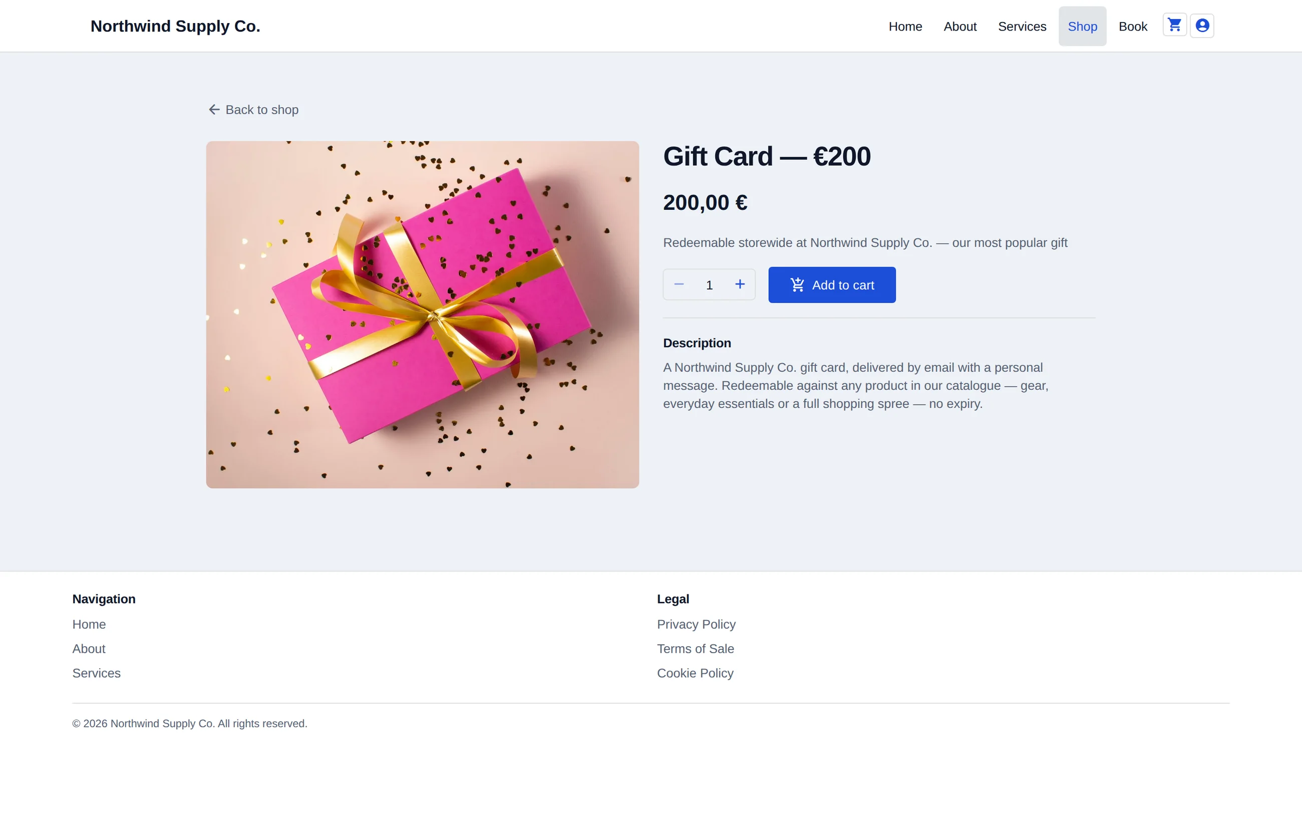 A product page on an Olmira demo storefront in a desktop browser