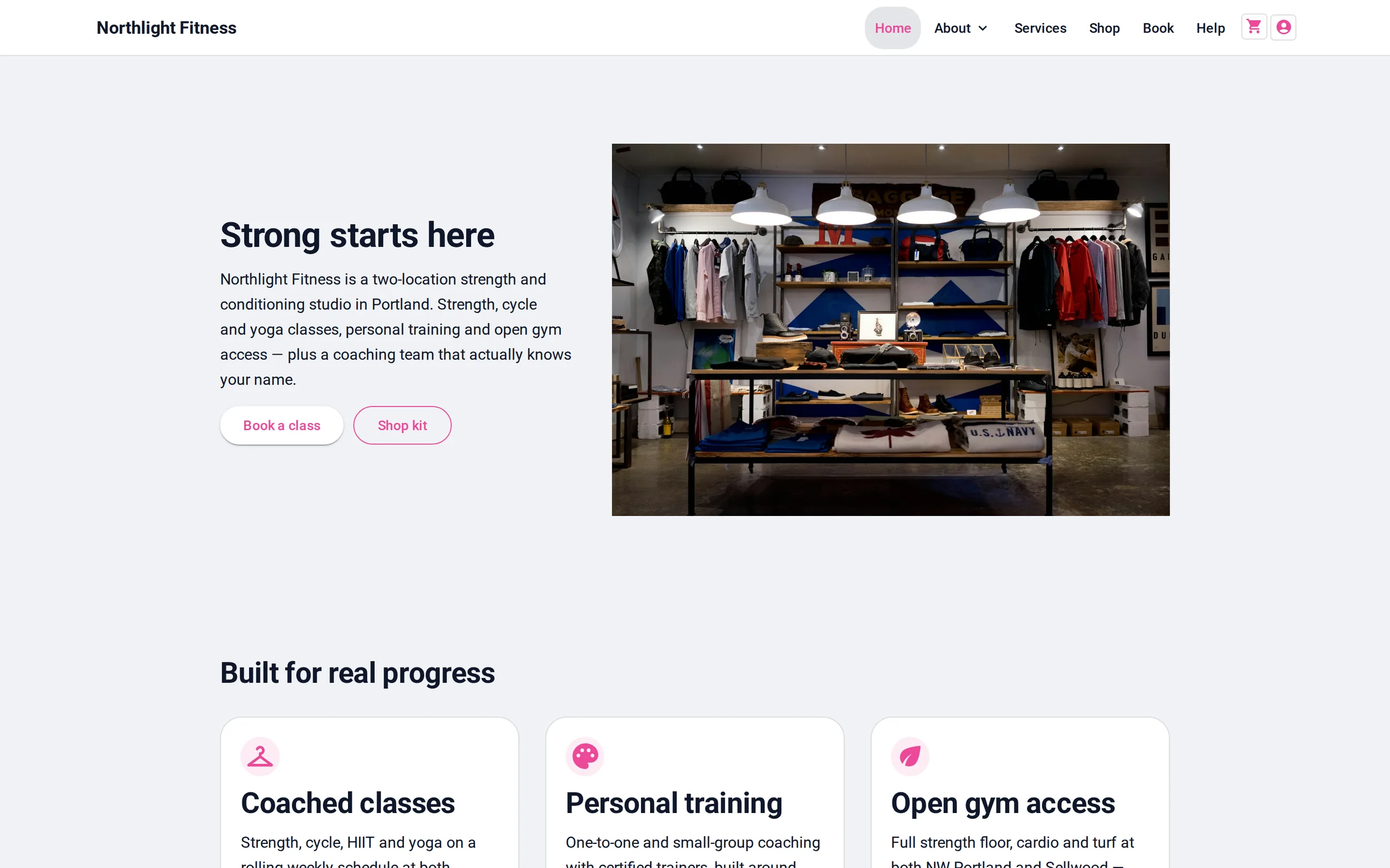 An Olmira demo storefront home page in a desktop browser