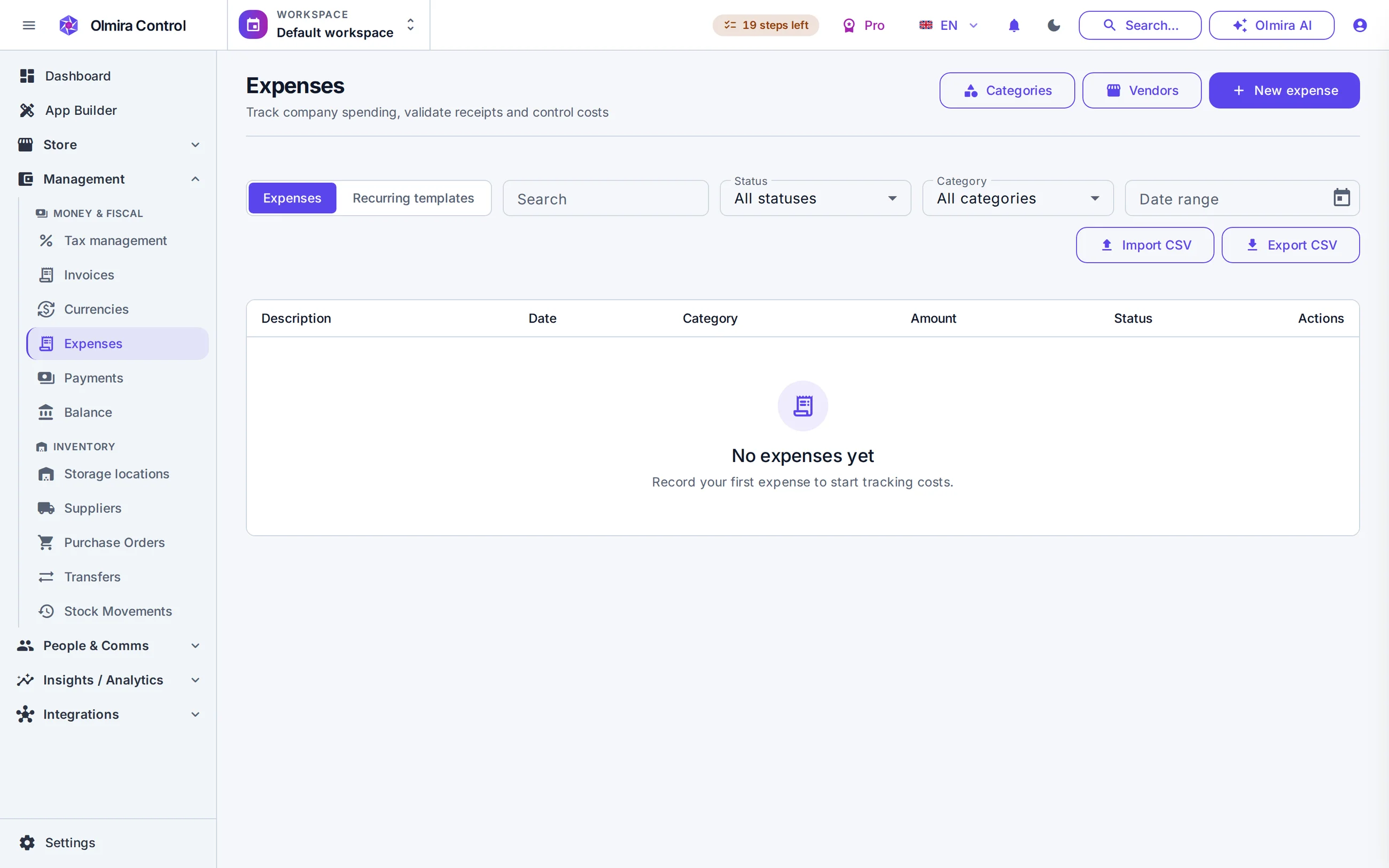Management and finance in the Olmira admin