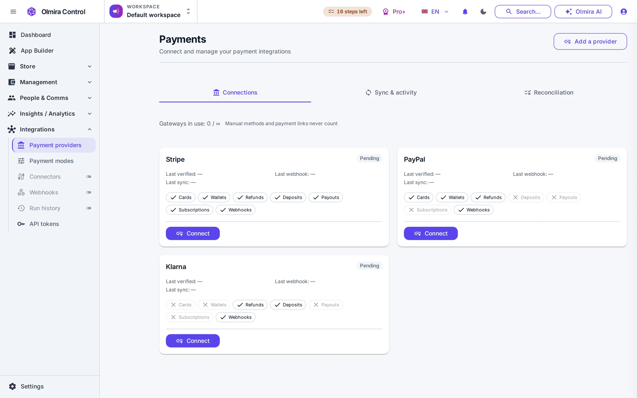 Online store in the Olmira admin