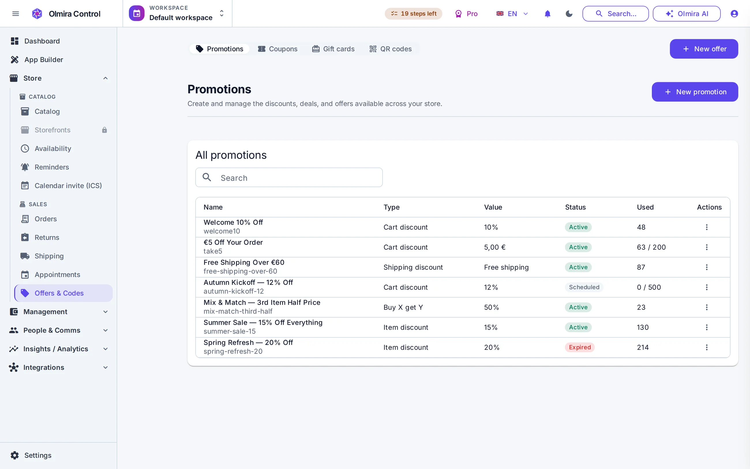 Marketing and CRM in the Olmira admin