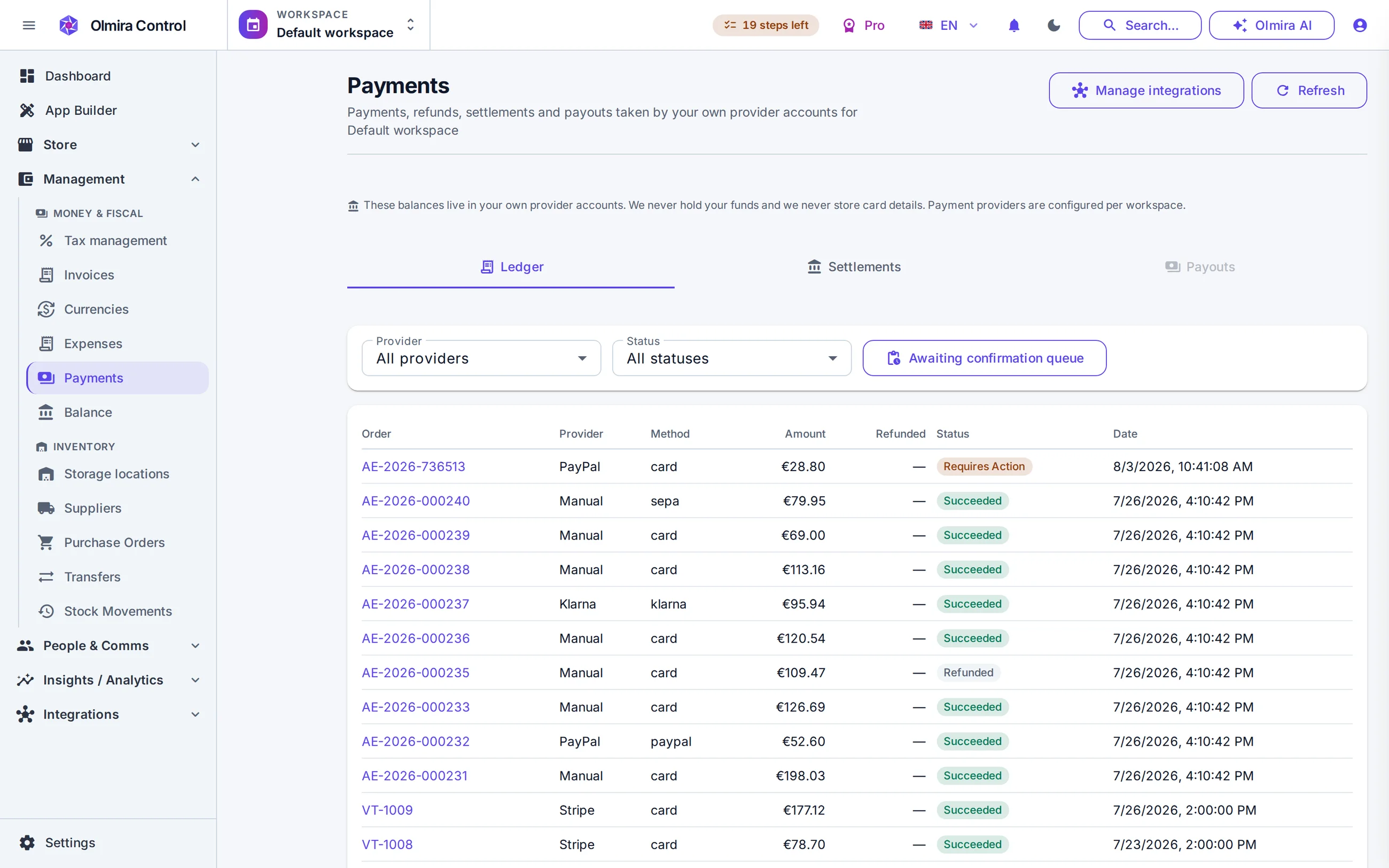 Online store in the Olmira admin