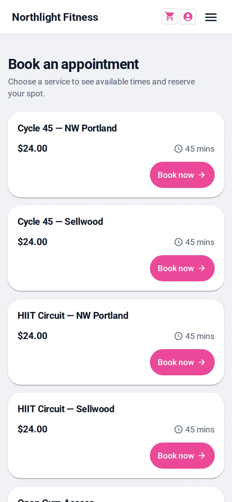 The same Olmira demo booking page on a phone