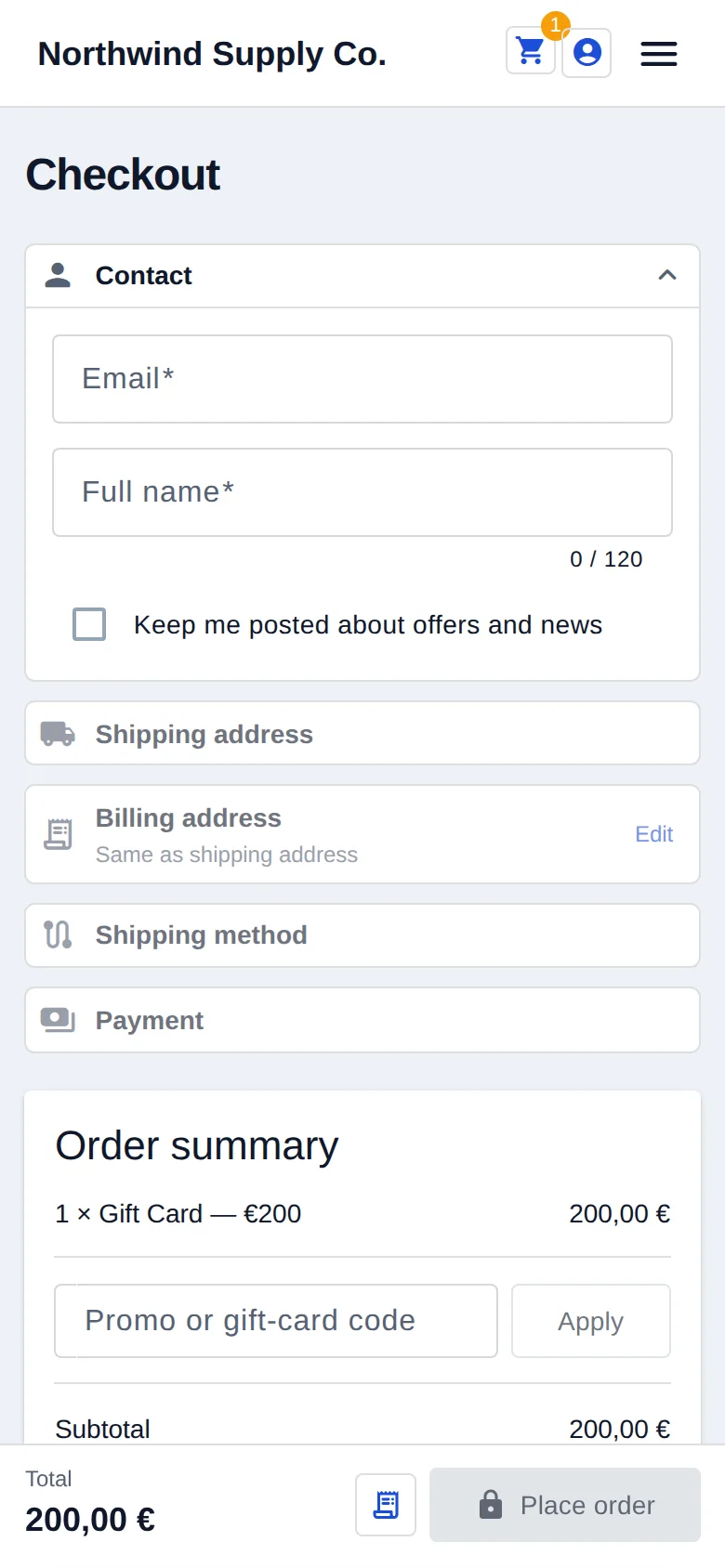 The same checkout step on a phone